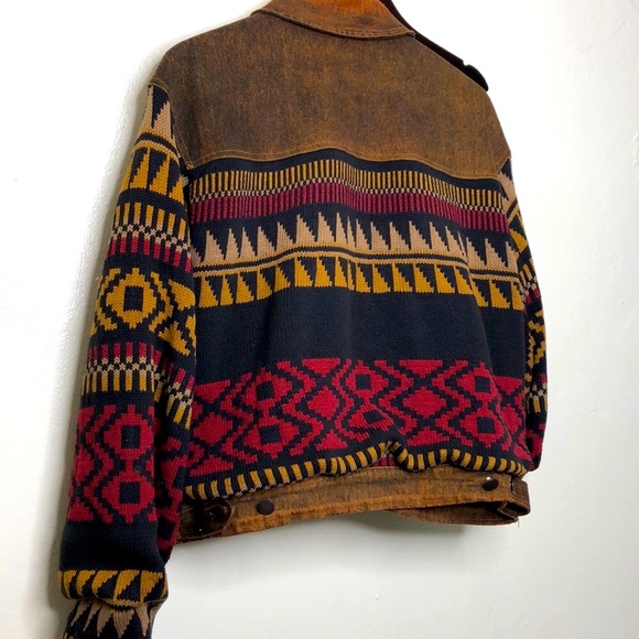 Fp Lakeside Denim Aztec Sweater Jacket 